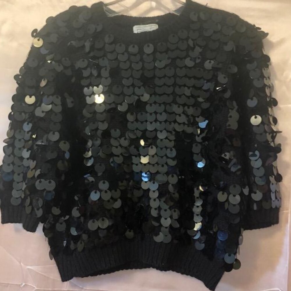 FABE Vintage Women's Sequin Sweater Part Angora Wool, Very Good Condition Size L
